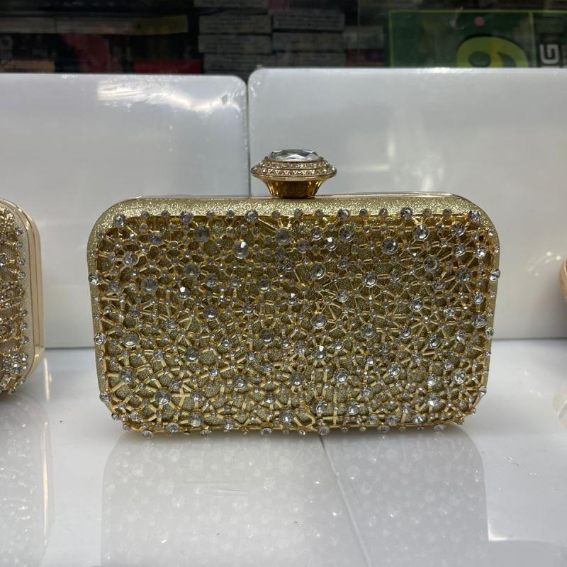 Premium Golden Crystal Stone Clutch – Luxury Party & Bridal Bag